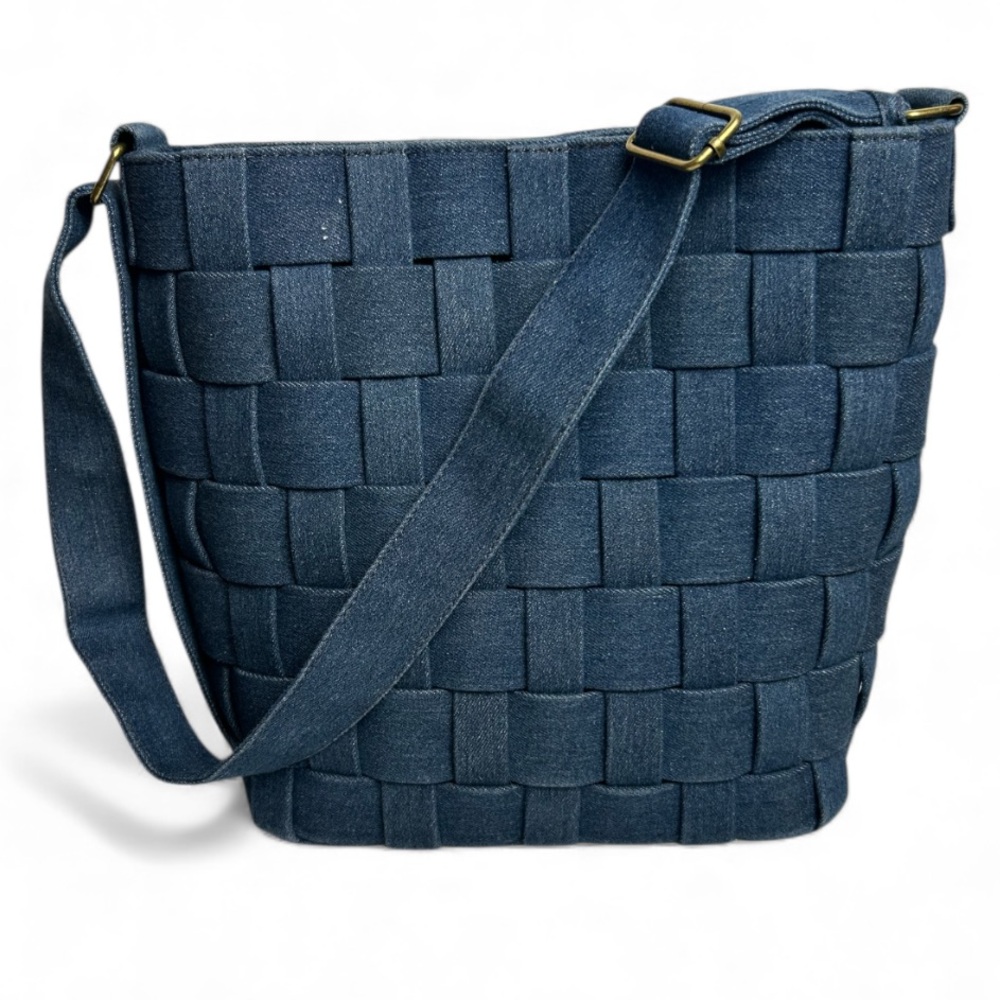 Denim Style Woven Shoulder Bag